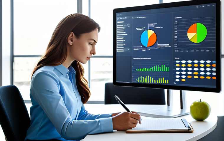 A professional woman, fully clothed in a modest business outfit, sits at a sleek desk in a sunlit modern office. On her tablet, complex nutrition data and visual representations of DNA sequences are displayed. She holds a pen, poised over a notebook, deep in thought as she synthesizes information to understand personalized nutrition. The atmosphere is one of focused discernment amidst a world of information. Perfect anatomy, correct proportions, well-formed hands, natural body proportions, natural pose, safe for work, appropriate content, fully clothed, professional, high quality, detailed, realistic.